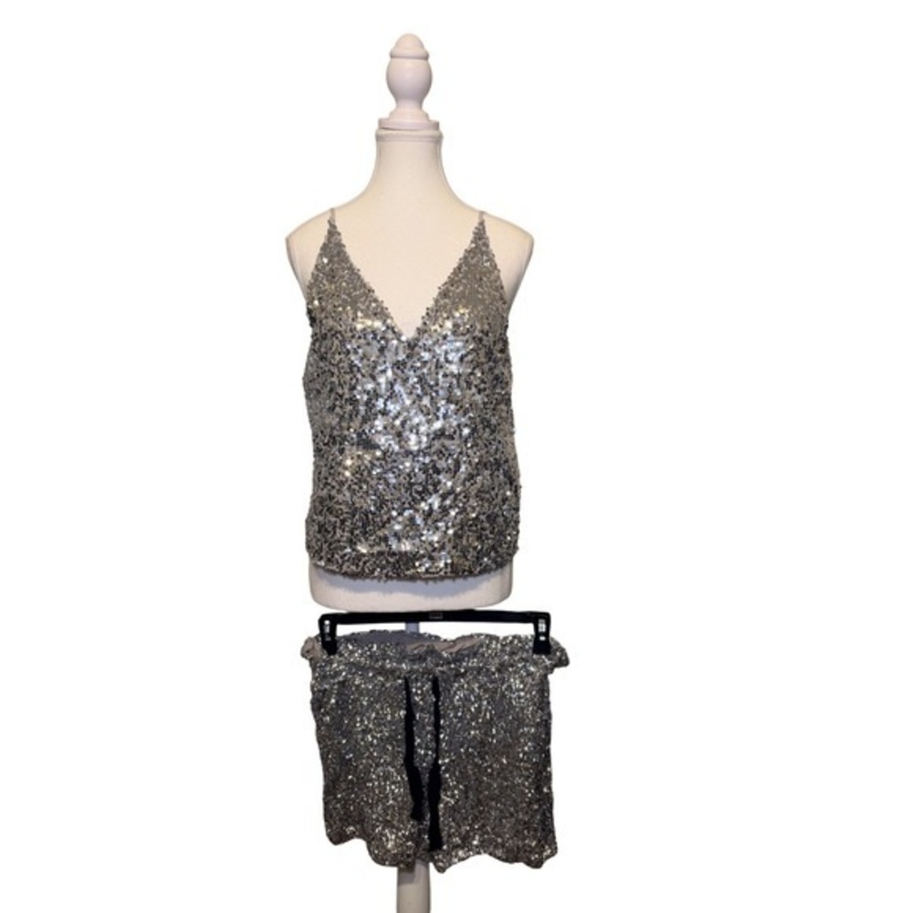 Sequin Tank & Shorts Set Sparkly Party Night Club Matching Set S